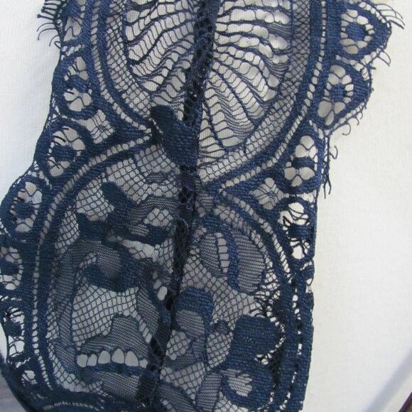 LULUS NAVY BLUE SKATER DRESS EYELASH LACE TRIM - Picture 5 of 10
